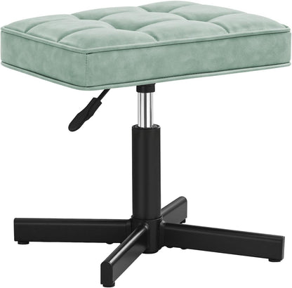LUE BONA Adjustable Vanity Stool, Foot Rest Under Desk, 360° Swivel Vanity Chair for Makeup Room, Black Upholstered Faux Leather Ottoman for Bathroom & Living Room, 300lbs