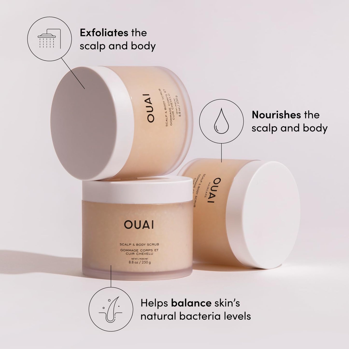 OUAI Scalp & Body Scrub, St. Barts - Exfoliating Body Scrub with Sugar & Coconut Oil Blend for Smooth, Moisturized Skin - Gentle Scalp Exfoliator for Removing Product Build Up (8.8 Oz)