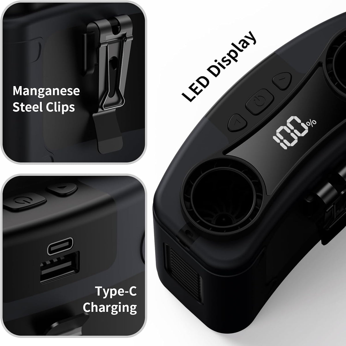 Socool 20000mAh Portable Waist Fan Clip on Wearable Belt Personal Fan Rechargeable, 40H Cooling Battery Operated with 10 Speeds & Dual Air Outlets, Neck Fans Hanging for Outdoor Jobsite Camping