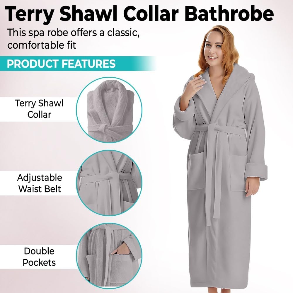 KAHAF COLLECTION Cotton Terry Robes for Women and Men, Terry Shawl Collar Bathrobe, ONE SIZE - UNISEX Men & Women Spa Robe