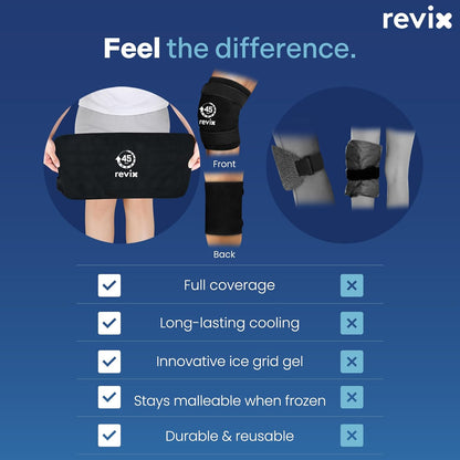 REVIX XXXL Knee Ice Pack Wrap Around Entire Knee, 45-Minute Long-Lasting Ice Pack for Knees with Ice Grid Gel Design, Cold Compress Therapy for Meniscus Tear, ACL (20"×10.7")
