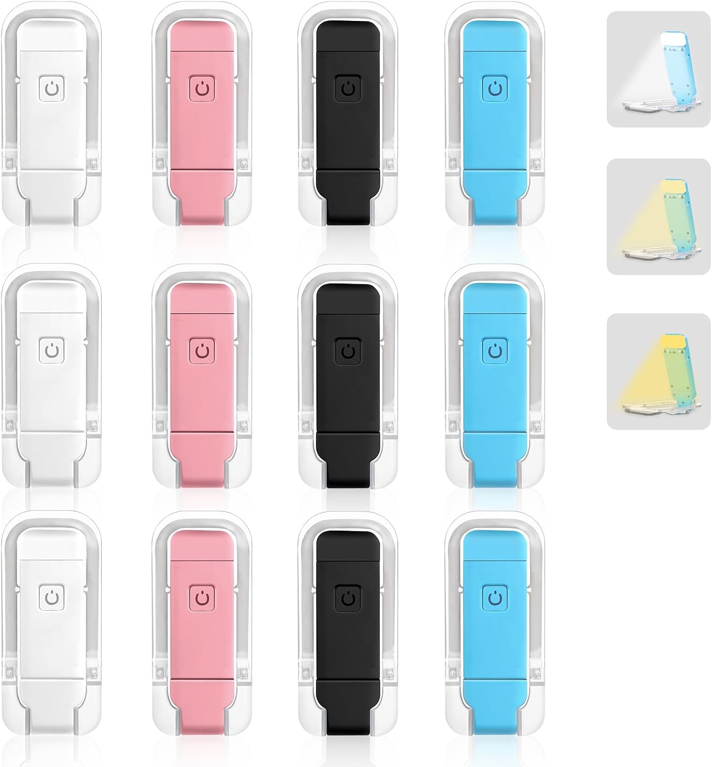 VZZNN 12 Pack Reading Light,Rechargeable Book Light for Reading in Bed,Clip-On Book Lights with 3 Color Temperature,Bulk Gifts for Book Lovers Kids Adults（White）