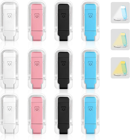 VZZNN 12 Pack Reading Light,Rechargeable Book Light for Reading in Bed,Clip-On Book Lights with 3 Color Temperature,Bulk Gifts for Book Lovers Kids Adults（White）