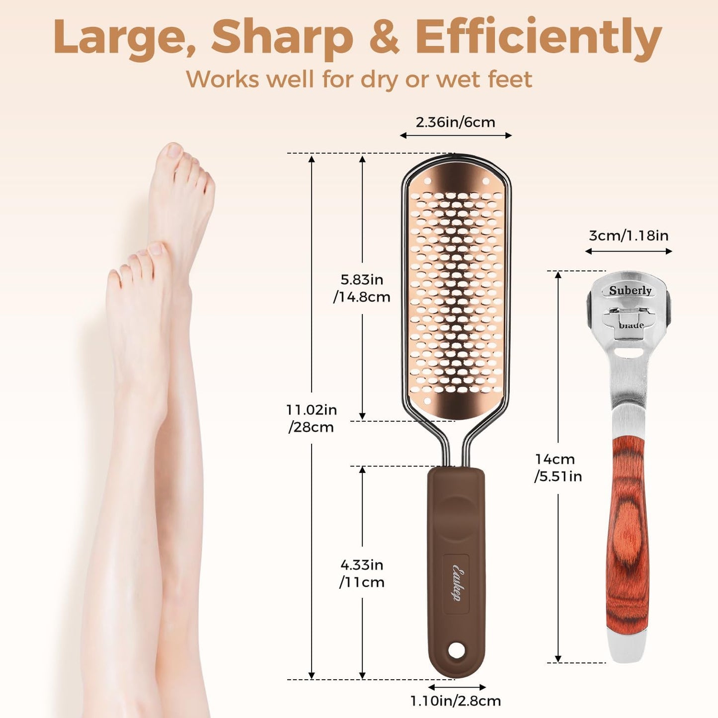 Foot File Foot Scrubber Pedicure - Callus Remover for Feet Easkep Professional Grater Rasp Foot Scraper Corns Callous Removers Cracked Dead Skin Remover for Dry and Wet Feet (Golden)