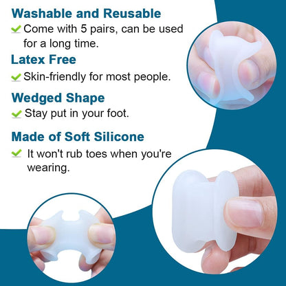 Povihome 6 Pack Gel Toe Spacer Separators(0.6'' Thick), Bunion Corrector for Overlapping Toe (1st/2nd Toe), Silicone Toe Spacers with Soft Gel Lining for Hallux & Bunion Pain Relief