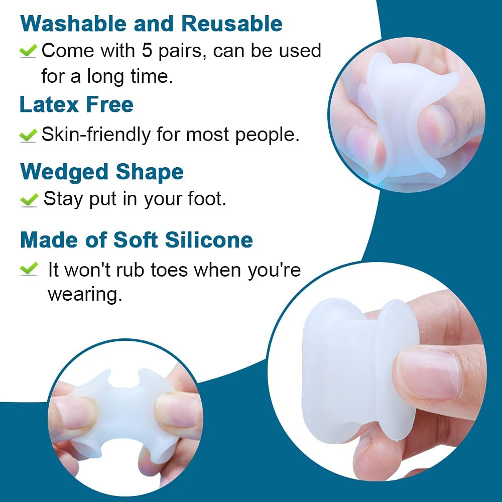 Povihome 6 Pack Gel Toe Spacer Separators(0.6'' Thick), Bunion Corrector for Overlapping Toe (1st/2nd Toe), Silicone Toe Spacers with Soft Gel Lining for Hallux & Bunion Pain Relief