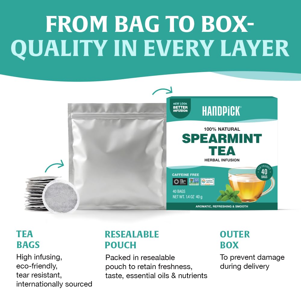 HANDPICK Lemon Balm Tea Bags – 100 Count | 100% Pure & Naturally Dried | Caffeine-Free Herbal Tea with Citrus Flavor & Aroma | Premium Lemon Balm Leaf