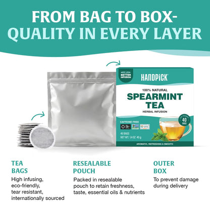HANDPICK Lemon Balm Tea Bags – 100 Count | 100% Pure & Naturally Dried | Caffeine-Free Herbal Tea with Citrus Flavor & Aroma | Premium Lemon Balm Leaf
