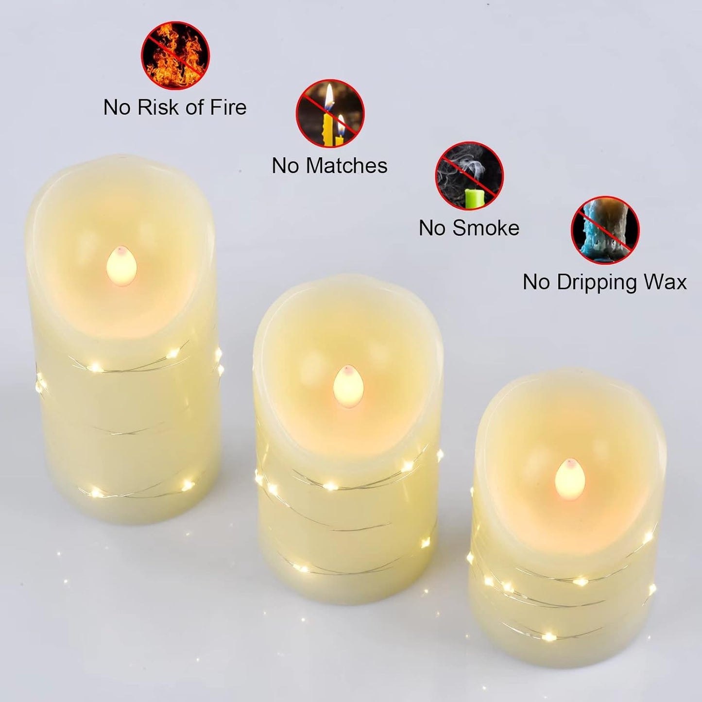2PACK Outdoor Plastic flameless Candles with Remote Control and Timer, LED Flickering Battery Operated Electric Pillar Candles (D3 xH5.5) for Camping, Weddings, Home Decoration