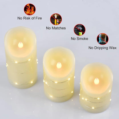 2PACK Outdoor Plastic flameless Candles with Remote Control and Timer, LED Flickering Battery Operated Electric Pillar Candles (D3 xH5.5) for Camping, Weddings, Home Decoration