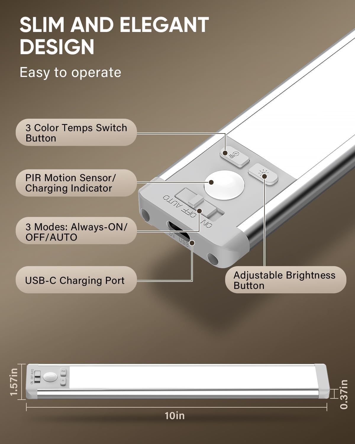 MCGOR 10inch Under Cabinet Lighting, Wireless Motion Sensor Light