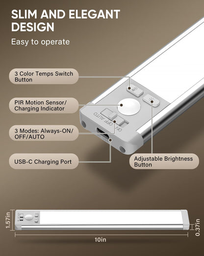 MCGOR 10inch Under Cabinet Lighting, Wireless Motion Sensor Light