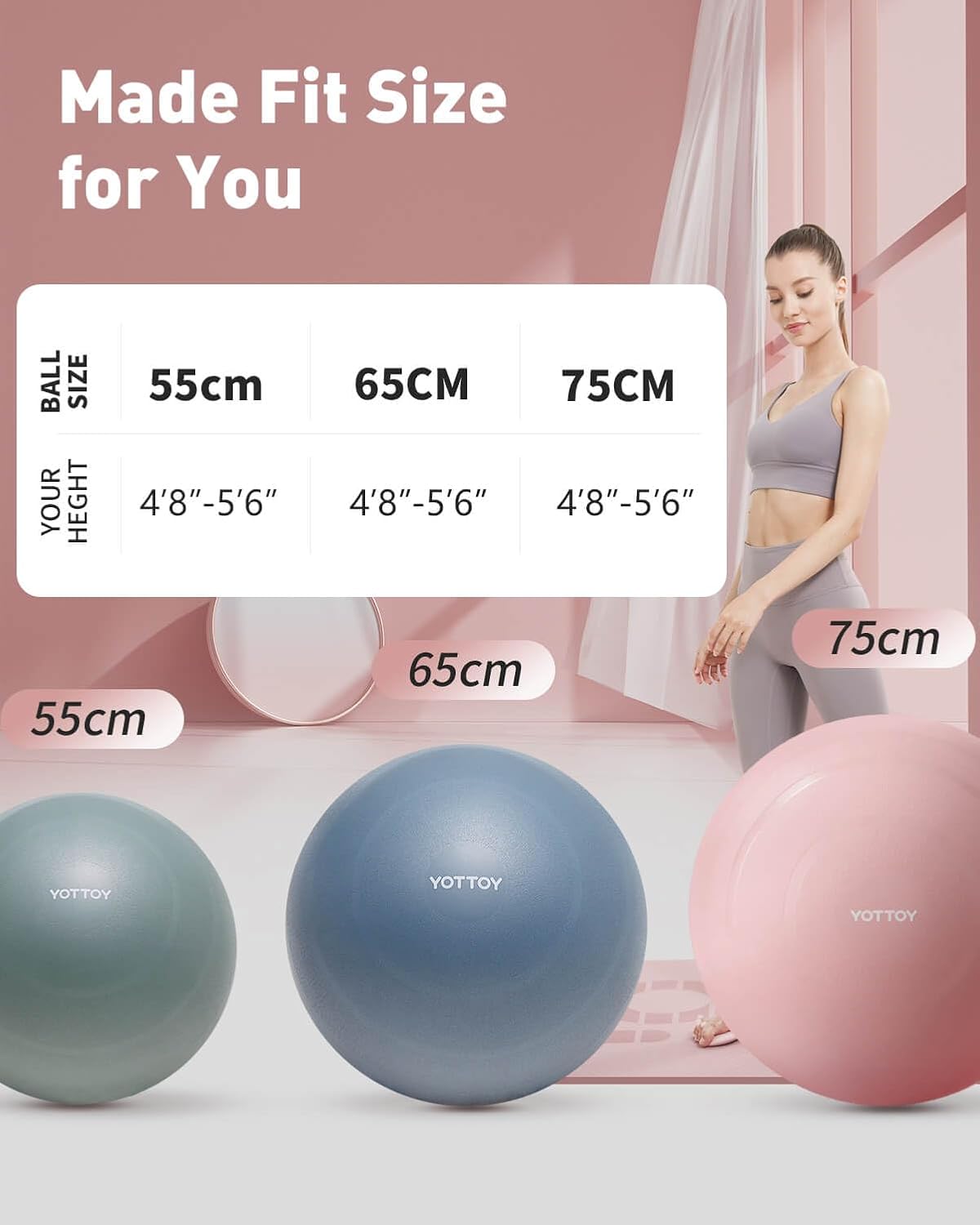 YOTTOY Anti-Burst Exercise Ball for Working Out, Yoga & Pregnancy, Extra Thick Workout Ball for Physical Therapy & Fitness