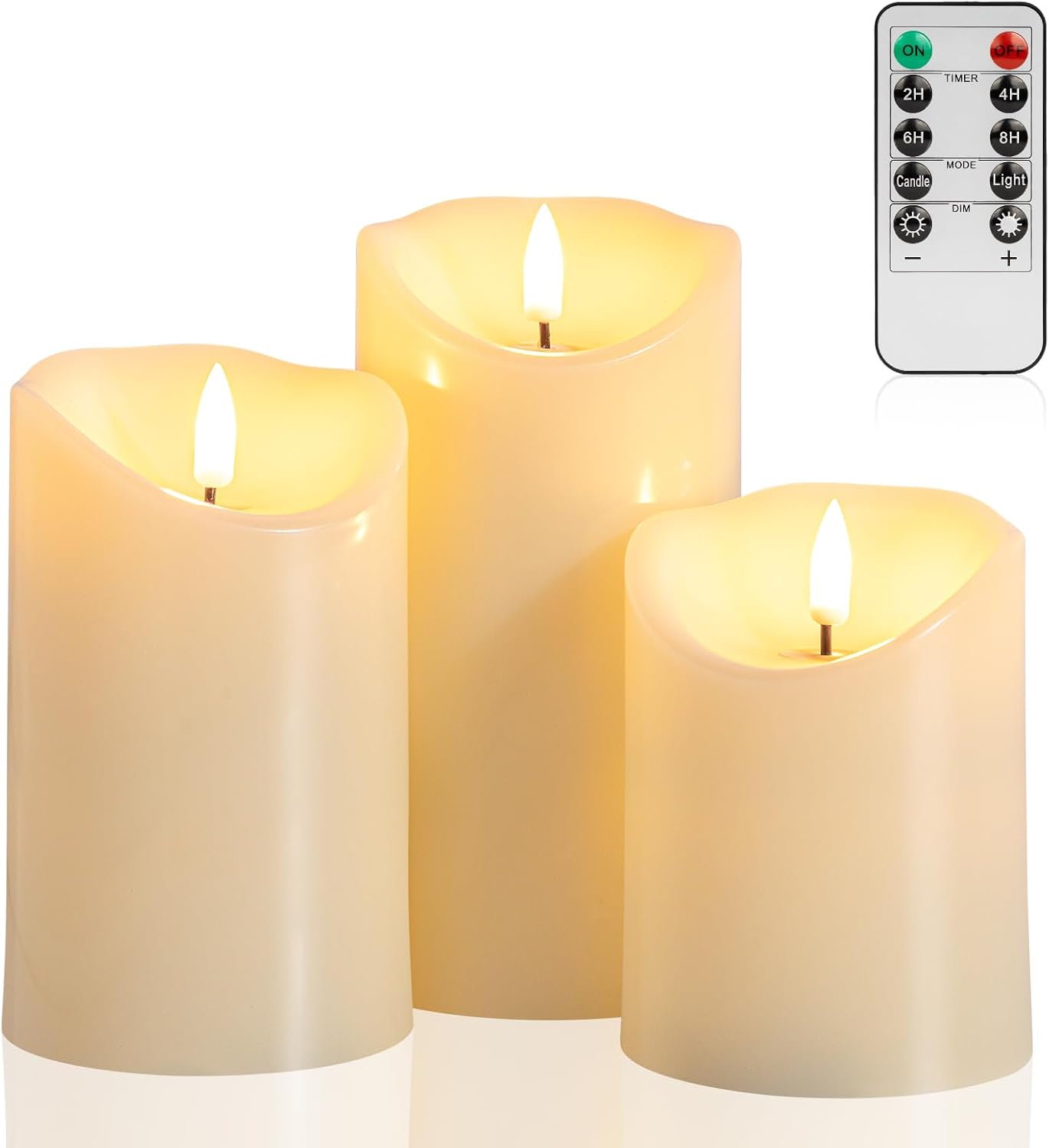 ANGELLOONG Flickering Flameless Candles, Realistic Battery Operated Candles with Remote and Timer, Set of 3 LED Candles for Fall Room Home Wedding Decor Centerpieces Table Party Christmas Decorations
