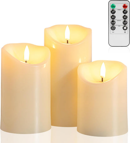ANGELLOONG Flickering Flameless Candles, Realistic Battery Operated Candles with Remote and Timer, Set of 3 LED Candles for Fall Room Home Wedding Decor Centerpieces Table Party Christmas Decorations