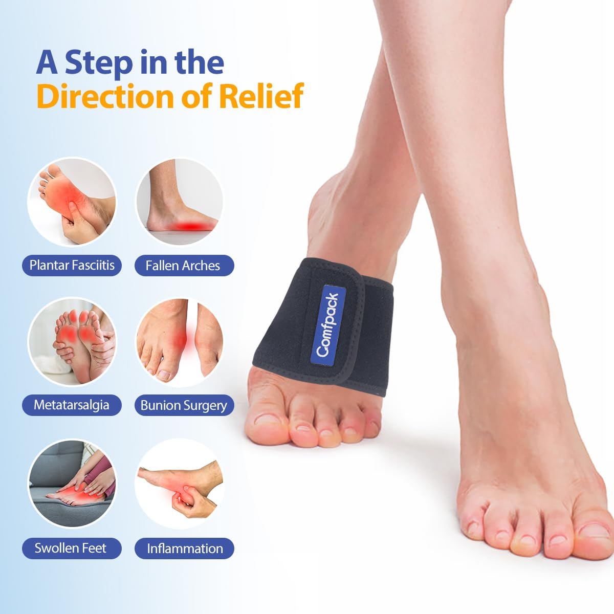 Comfpack Cold Therapy Wrap with 2 Packs for Pain Relief, Reusable Gel Ice Packs for Foot Plantar, Wrist, Ankle, Great for Sprains, Muscle Pain, Bruises, Injuries