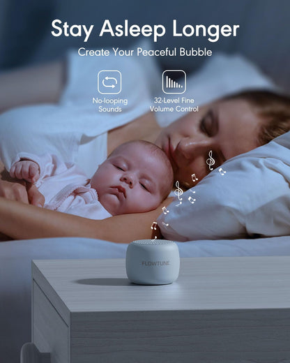 FLOWTUNE Sound Machine White Noise Machine for Baby Adults, 18 Non-looping Sounds, Timer, Memory Function, Portable Sleep Sound Therapy Gift (Mint Green)