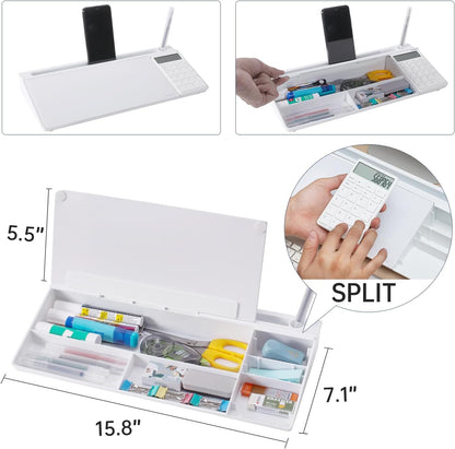 TSJ OFFICE Whiteboard Weekly Dry-Erase-Board - Desktop White Board Calendar Desk Organizers with Accessories Computer Keyboard Stand with Drawer, for Office, Home, School Supplies - White Calendar