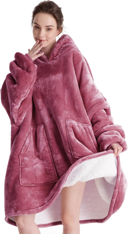 Aemicion Strawberry Blanket Hoodie,Oversized Sherpa Wearable Hooded Blanket,Warm Cozy Sweatshirt Gifts for Women Girls Adult
