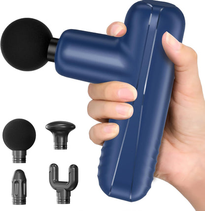 Mini Massage Gun, Powerful Handheld Muscle Massager for Muscle Relaxation, Deep Tissue Percussion Small Massage Gun Travel Massager with 4 Massage Heads Silent Brushless Motor, Black