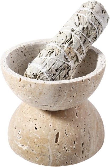 Koville Natural Marble Incense Holder, Incense Holder for Sticks with 9 Holes, Handmade Incense Burner Ash Catcher for Meditation Yoga SPA, Balsam Fir/Palo Santo/Sage/Cone (White)