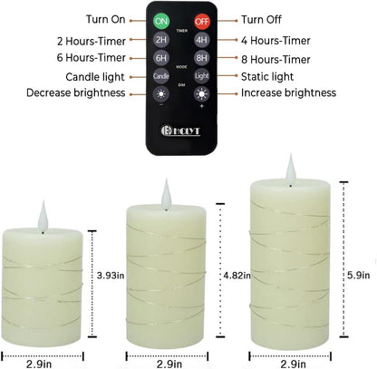 LEDHOLYT Rechargeable Flameless Glass Pillar Candles–Gifts for Women,–Set of 3, Realistic Flickering LED Flame,Remote & Timer, Ideal for Living Room, Bedroom & Halloween Festival Home Party Decor