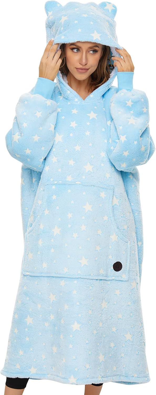 THREE POODLE Wearable Blanket Hoodie for Women, Oversized Sherpa Sweatshirt Blanket for Adults Men, Cozy Hooded Blankets, Gifts for Teen Girls Women Mom Sister