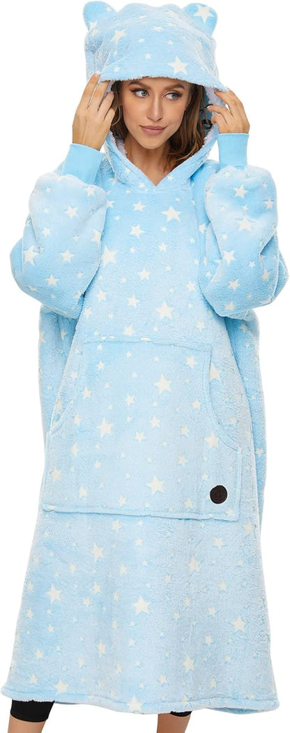 THREE POODLE Wearable Blanket Hoodie for Women, Oversized Sherpa Sweatshirt Blanket for Adults Men, Cozy Hooded Blankets, Gifts for Teen Girls Women Mom Sister