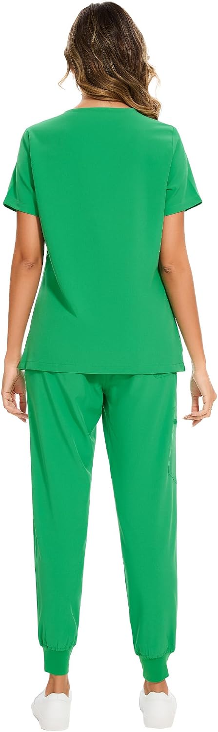 COZYFIT Scrubs for Women Set - Stretch V-Neck Scrub Top & Jogger Pant with 8 Pockets COZY SCRUBS - Colors B