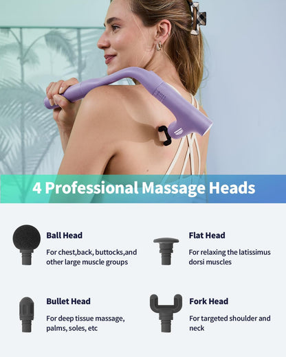 3-in-1 Detachable Massage Gun Deep Tissue, Ergonomic Extension Handle Back Massager for Pain Relief, Portable Percussion Muscle Massager for Shoulder, Thigh, Waist & Neck, FSA-HSA Eligible