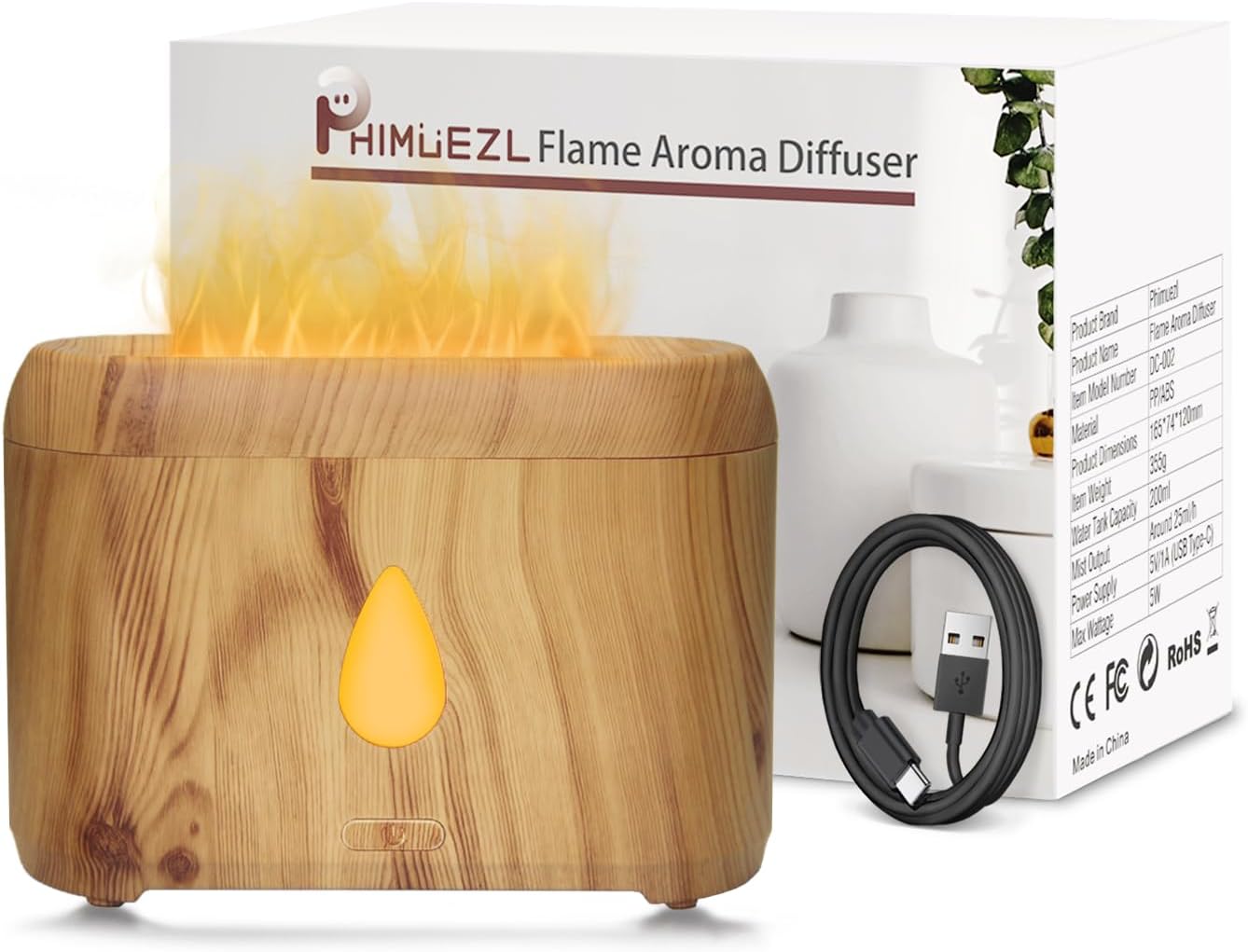 Flame Diffuser for Essential Oils, 200ml Ultrasonic Aroma Diffusers with Cool Mist, Aromatherapy Diffuser with Auto-Off Protection, Small Humidifier for Home,Office,Bedroom,Gift (Black)