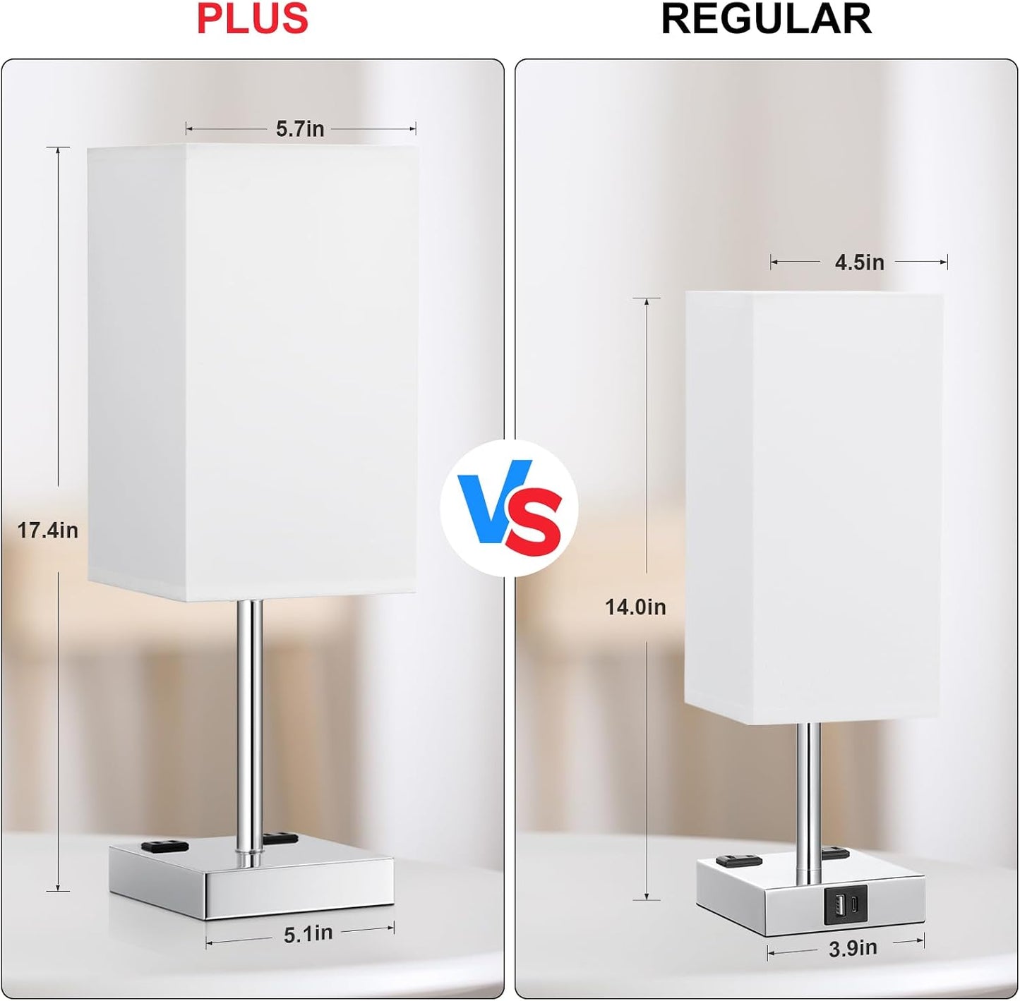 Touch Bedside Table Lamp for Bedroom - Dimmable, USB C+A, 2 AC Outlets