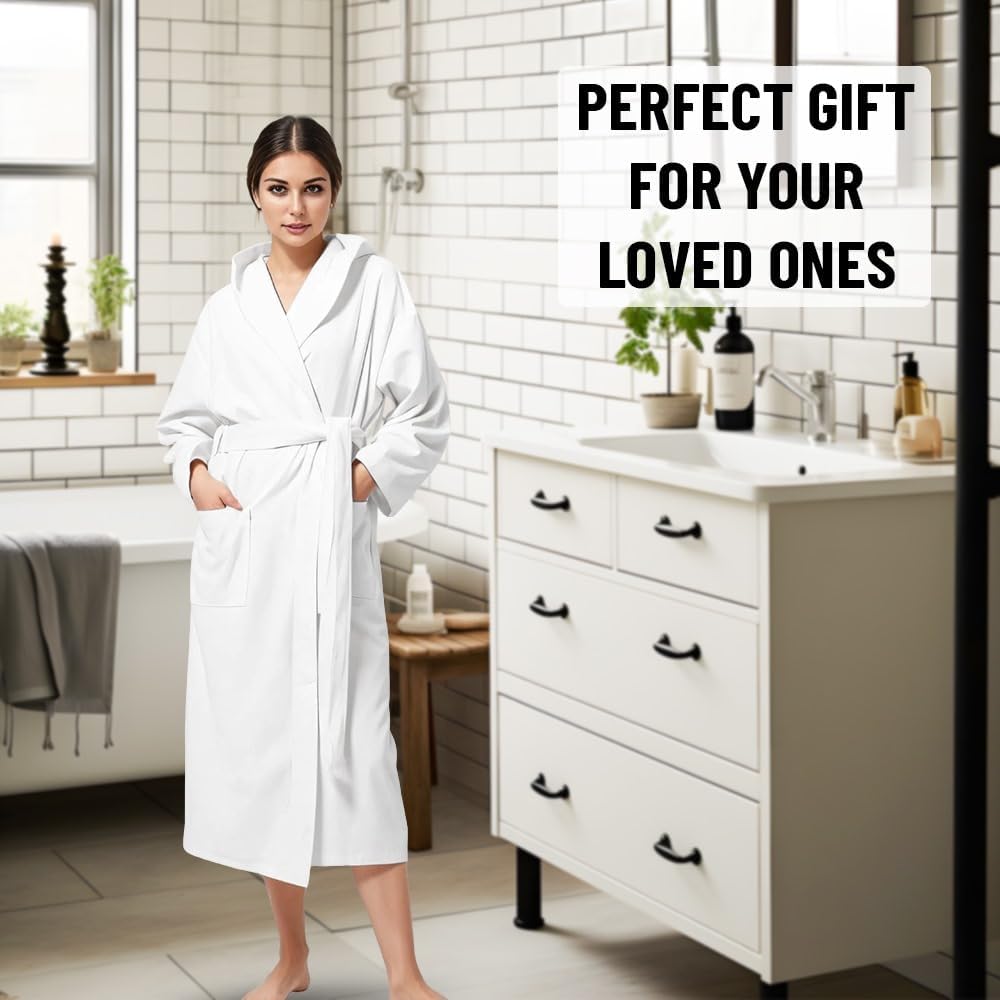 KAHAF COLLECTION Women Hooded 100% Cotton Terry Bathrobe, Soft Absorbent Quick Dry Robe for Spa, Shower & Home Wear