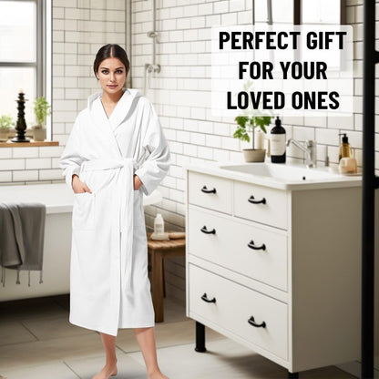 KAHAF COLLECTION Women Hooded 100% Cotton Terry Bathrobe, Soft Absorbent Quick Dry Robe for Spa, Shower & Home Wear