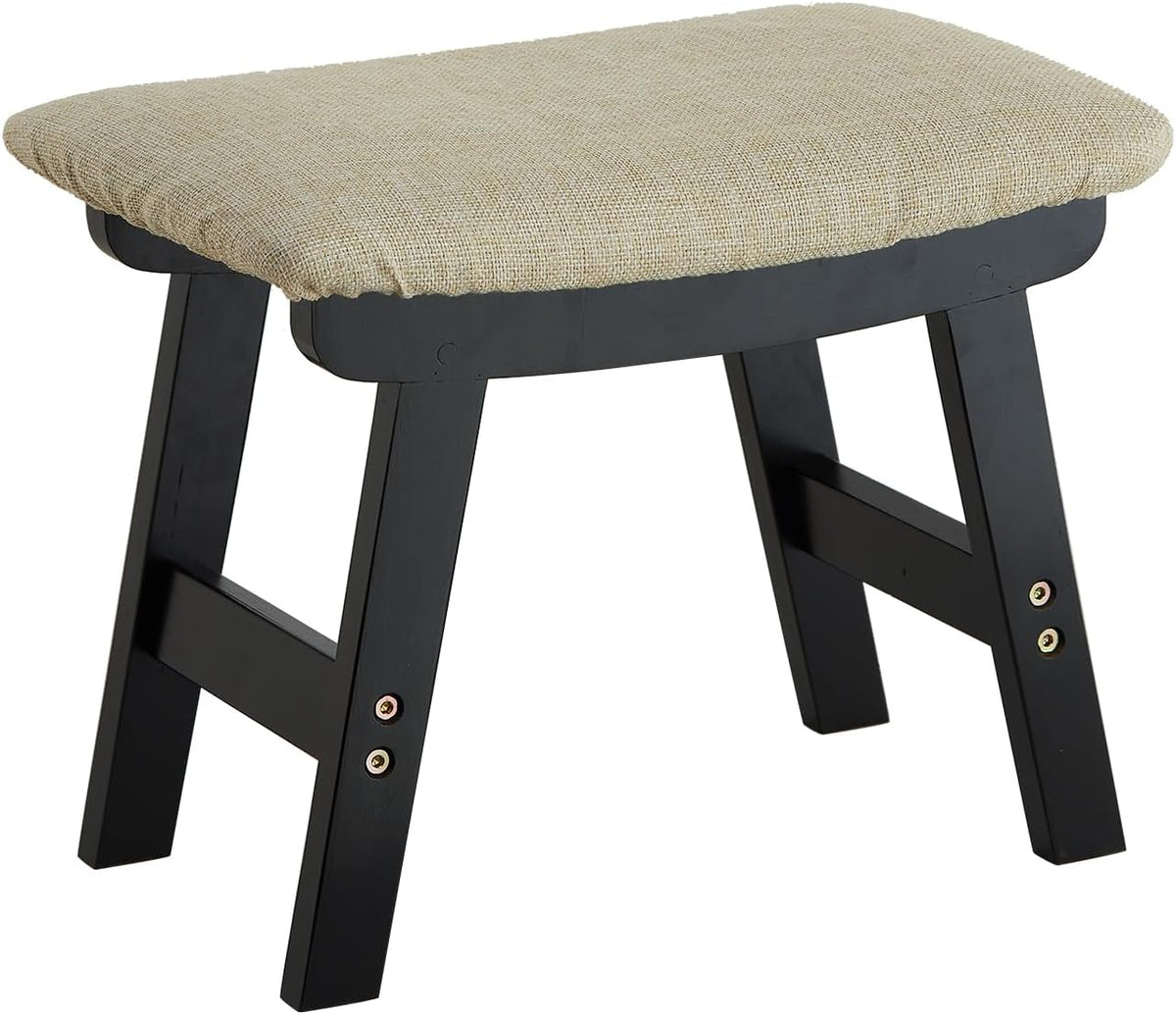 Foot Stool Ottoman Foot Rest Under Desk,Small Stool for Living Room, Bedroom and Kitchen (Brown Legs - Beige Stool Surface)