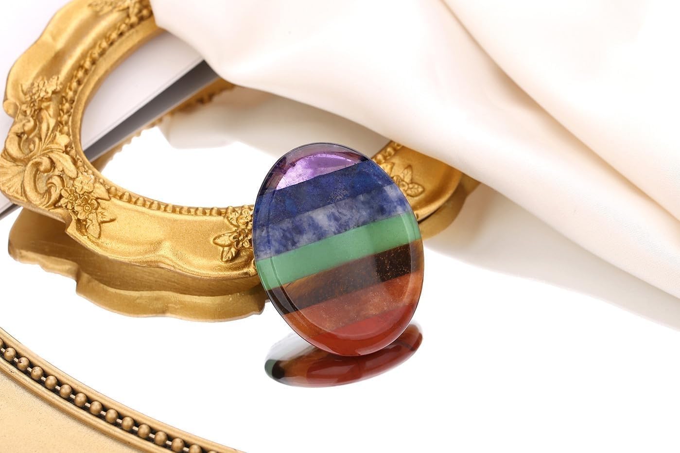 2PCS Worry Stone for Anxiety Tigers Eye Amethyst Healing Crystals Hand Thumb Stones Pocket Gemstones Meditation Accessories Oval Crystal Natural Relax Palm Stone Anxiety Relief Items Stocking Stuffers