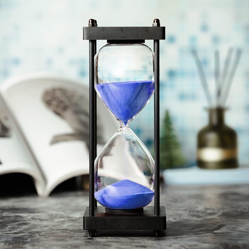 Hourglass Timer 60 Minute, Black Wooden Frame Decorative Sand Timer (Black Sand, Large Size)
