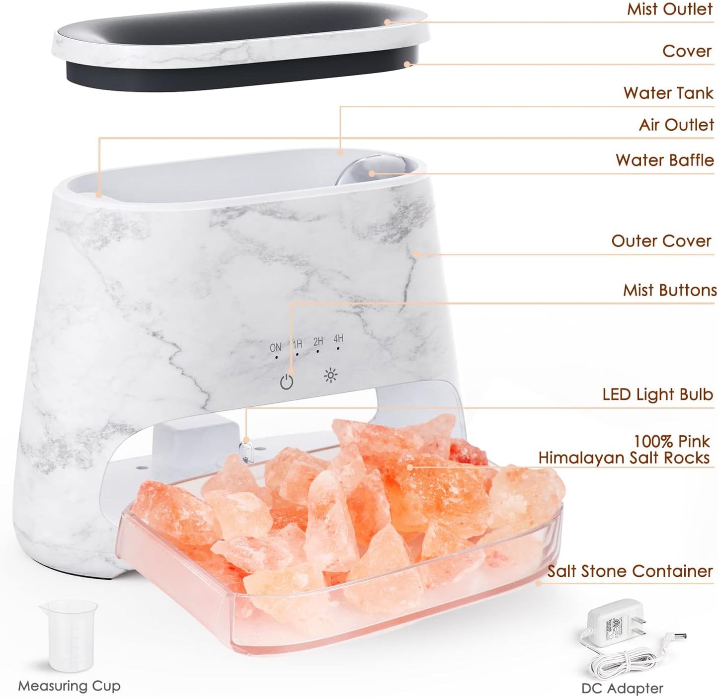 SALKING 2-in-1 Ultrasonic Essential Oil Diffuser & Himalayan Salt Lamp, Aromatherapy Diffuser Cool Mist Humidifier with 3 Brightness, Salt Therapy Lamp, 100% Pure Himalayan Salt Rock, 150ml (Marble)
