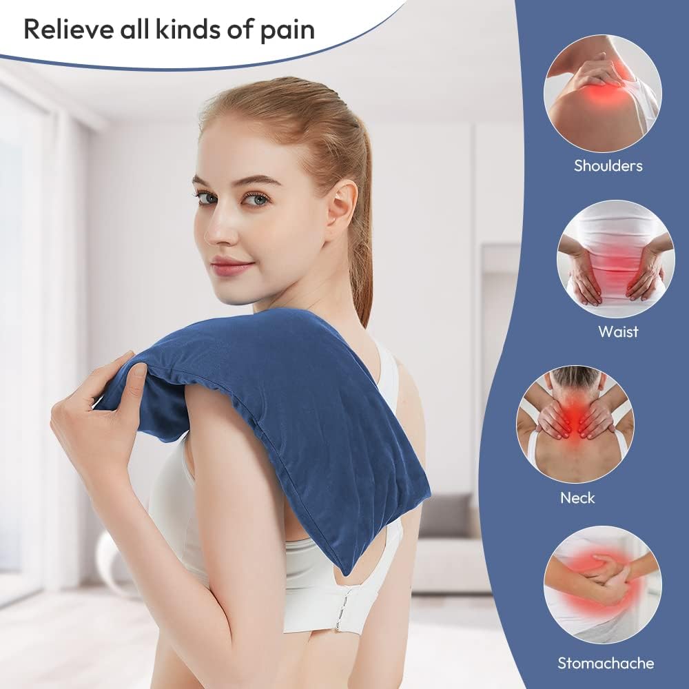 MORLIDEN Neck Heating Pad Microwavable for Shoulders, Warmer Wrap Microwave Heating Pad for Neck and Shoulders for Pain Relief (Navy Blue)