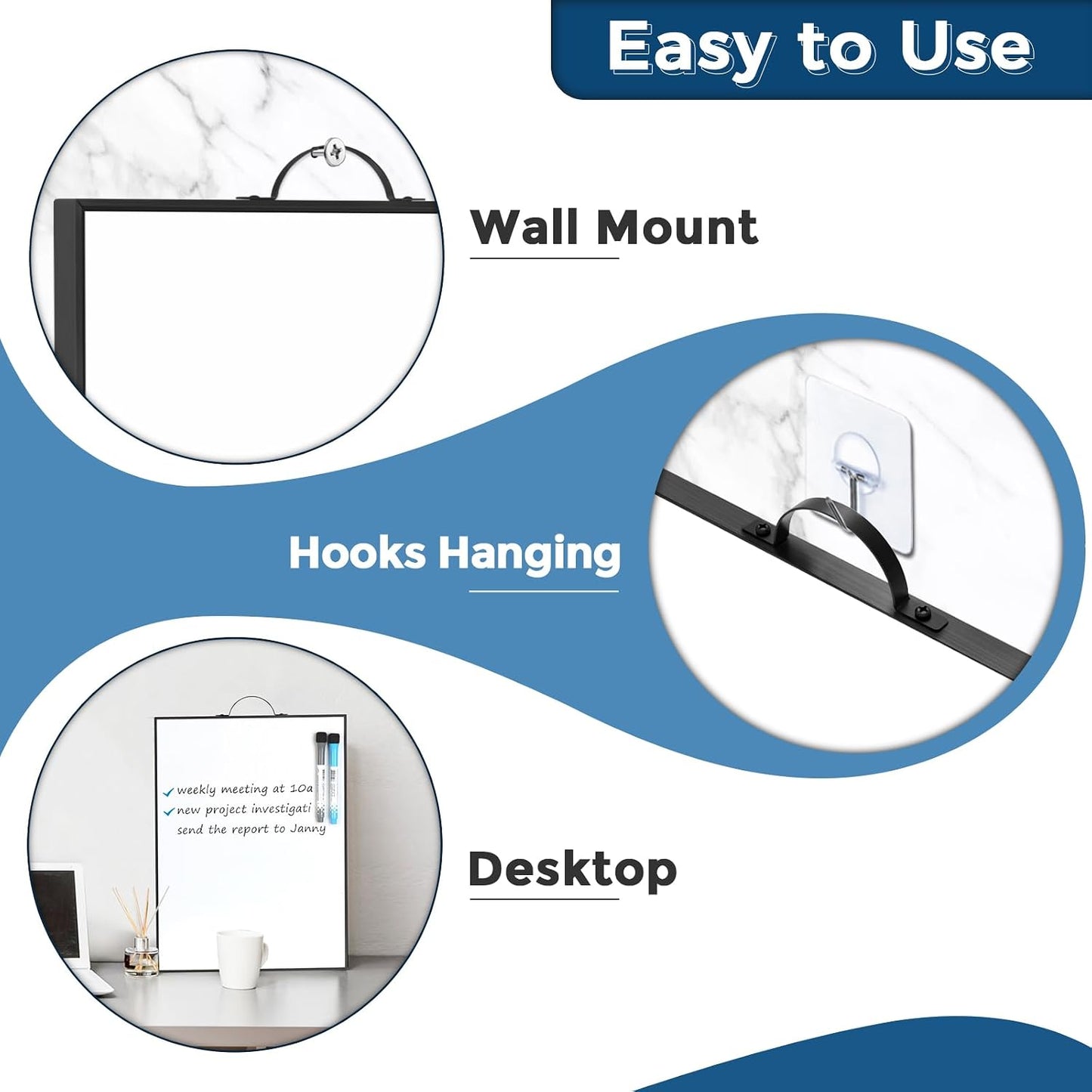 Weekly Planner Whiteboard 16"x12" with Handle | Magnetic Dry Erase Weekly Calendar with Aluminum Frame, Portable Hanging Board for Wall, Door, Desktop, 2 Markers & Magnets