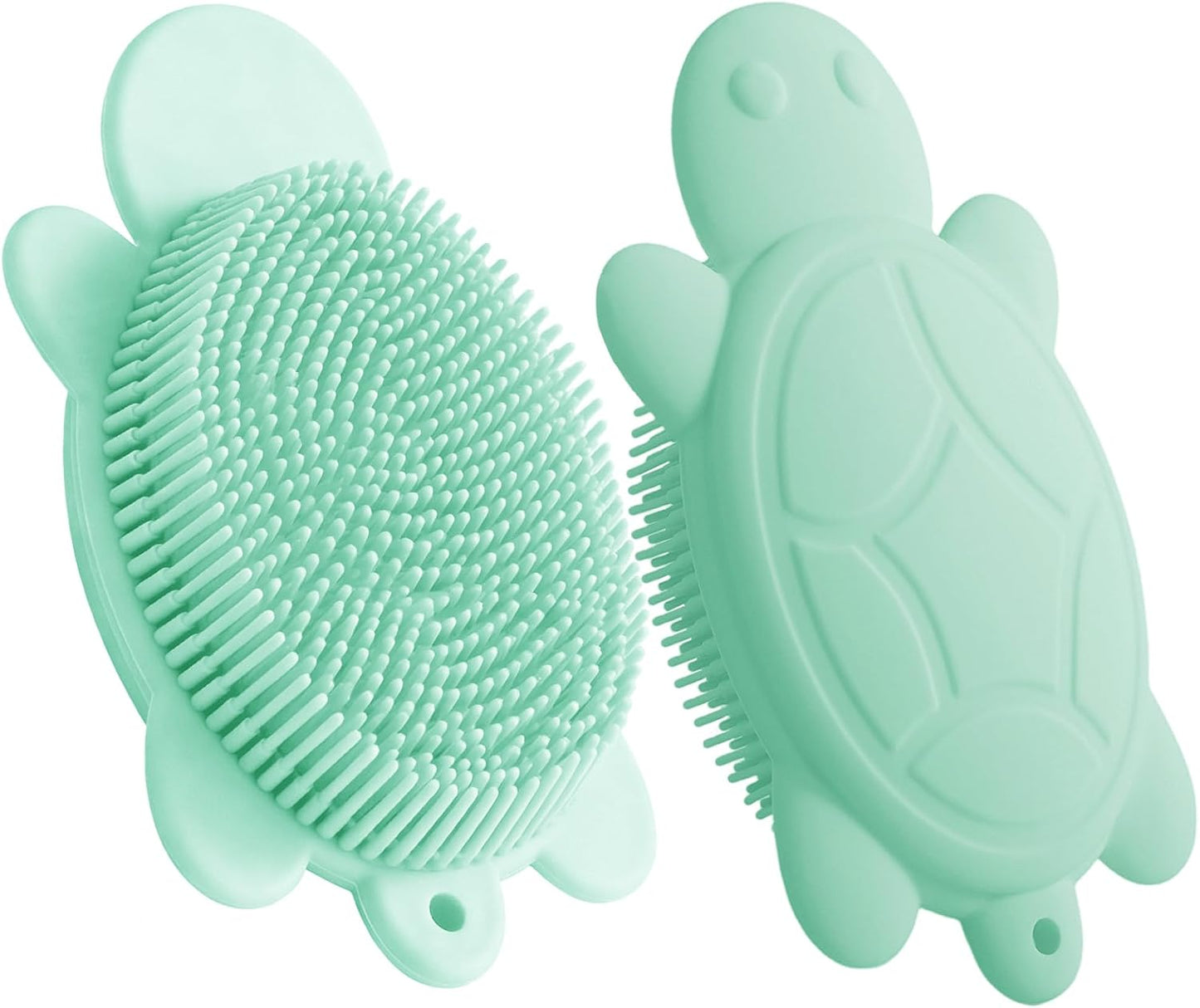 Baby Shower Brush,Kids Silicone Body and Back Exfoliating Mitt - Soft Bristles, Gentle Exfoliation, Cute Turtle Design Makes Children Love Bathing(Mint)