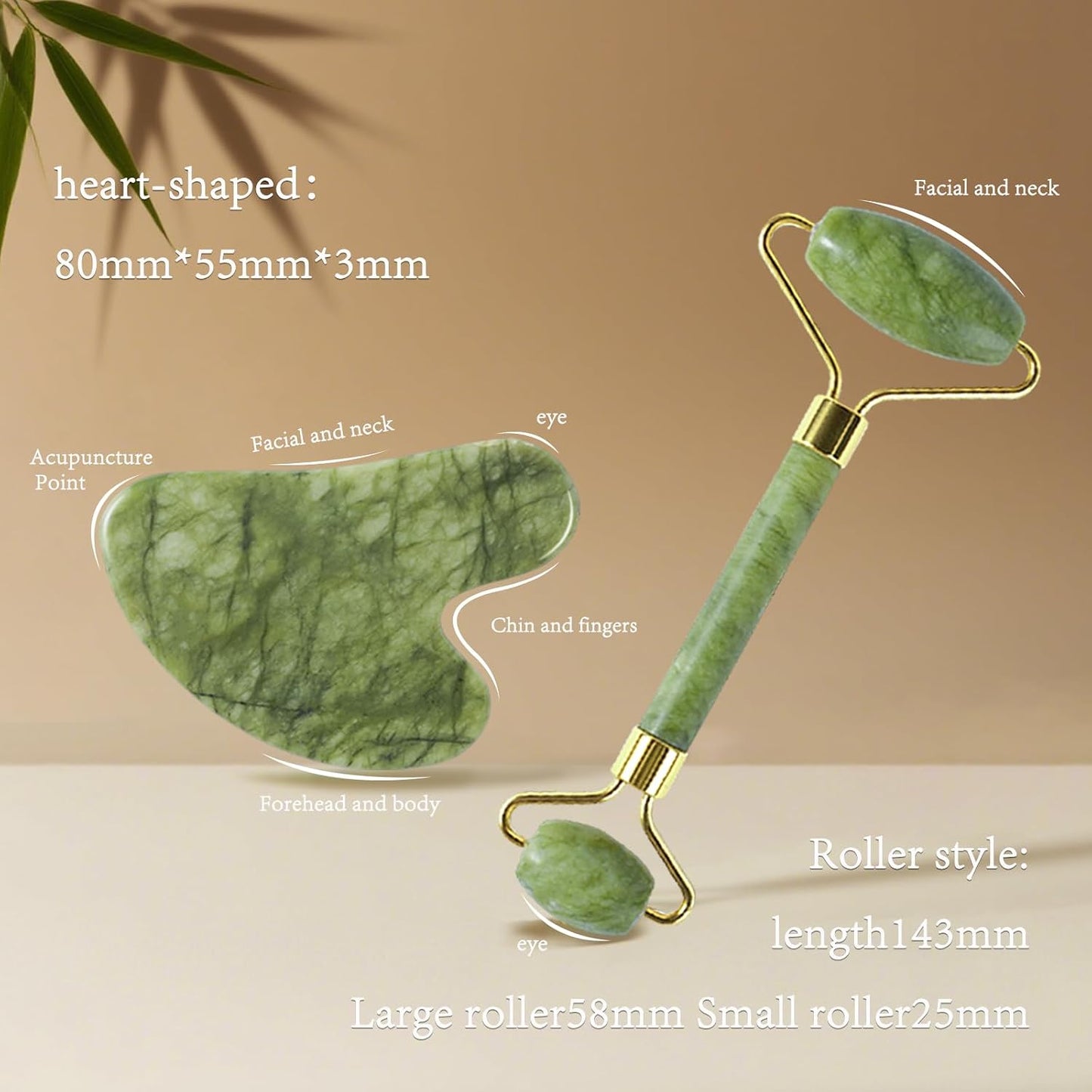 Jade Roller Gua Sha Tools - Nature Gua Sha Facial Tool Skin Tightening Face Massager Anti-Aging Jade Face Roller Puffiness Reducing Guasha Stone for Women Men（Green）