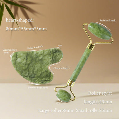 Jade Roller Gua Sha Tools - Nature Gua Sha Facial Tool Skin Tightening Face Massager Anti-Aging Jade Face Roller Puffiness Reducing Guasha Stone for Women Men（Green）