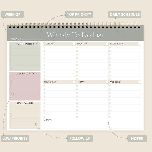 Weekly To Do List Notepad, Undated Planner with 52 Sheets (8.5''x11'') | Desk Accessories and Supplies, Women & Man, Home School & Work