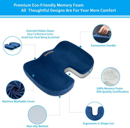 SAIREIDER Seat Cushions for Office Chairs, Memory Foam Coccyx Cushion Pads for Tailbone Pain, Sciatica Relief Pillow, Car Seat Cushion, Correct Sitting Posture (Grey)