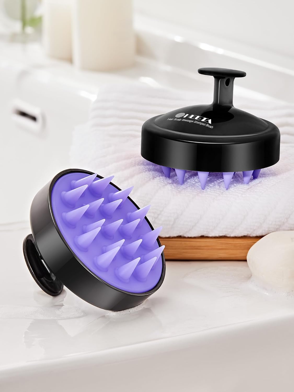 HEETA Scalp Massager Hair Growth 2-Pack, Soft Silicone Scalp Scrubber Shampoo Brush for Exfoliation Dandruff Removal Head Massage Stress Relax, Wet & Dry Use for Women Men Thick Thin Curly Hair Care