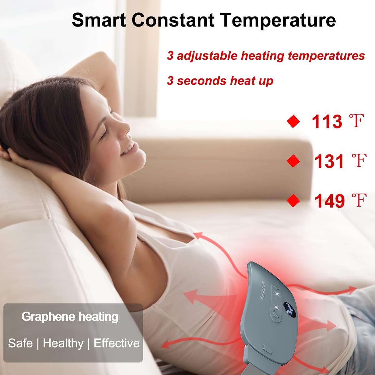 Portable Cordless Heating Pad, Electric Waist Belt Device, Fast Heating Pad with 3 Heat Levels and 3 Massage Modes, Back or Belly Heating Pad, Gift for Her, Women and Girl