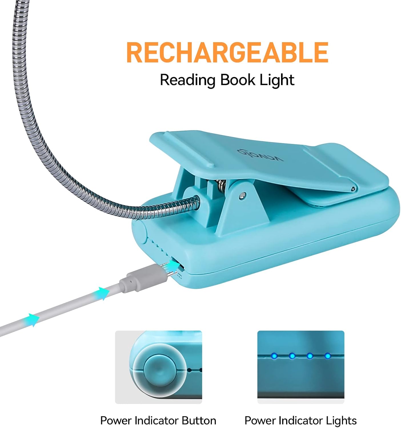 VAVOFO Amber Rechargeable Reading Light, Blue Light Blocking Book Light, 7 LEDs Eye Care 9 Colors 9 Brightness Clip On for Kids Bookworms Reading in Bed with Power Indicator Lasting 70h (Black)