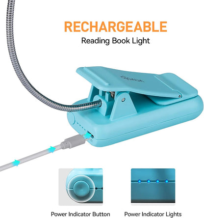 VAVOFO Amber Rechargeable Reading Light, Blue Light Blocking Book Light, 7 LEDs Eye Care 9 Colors 9 Brightness Clip On for Kids Bookworms Reading in Bed with Power Indicator Lasting 70h (Black)