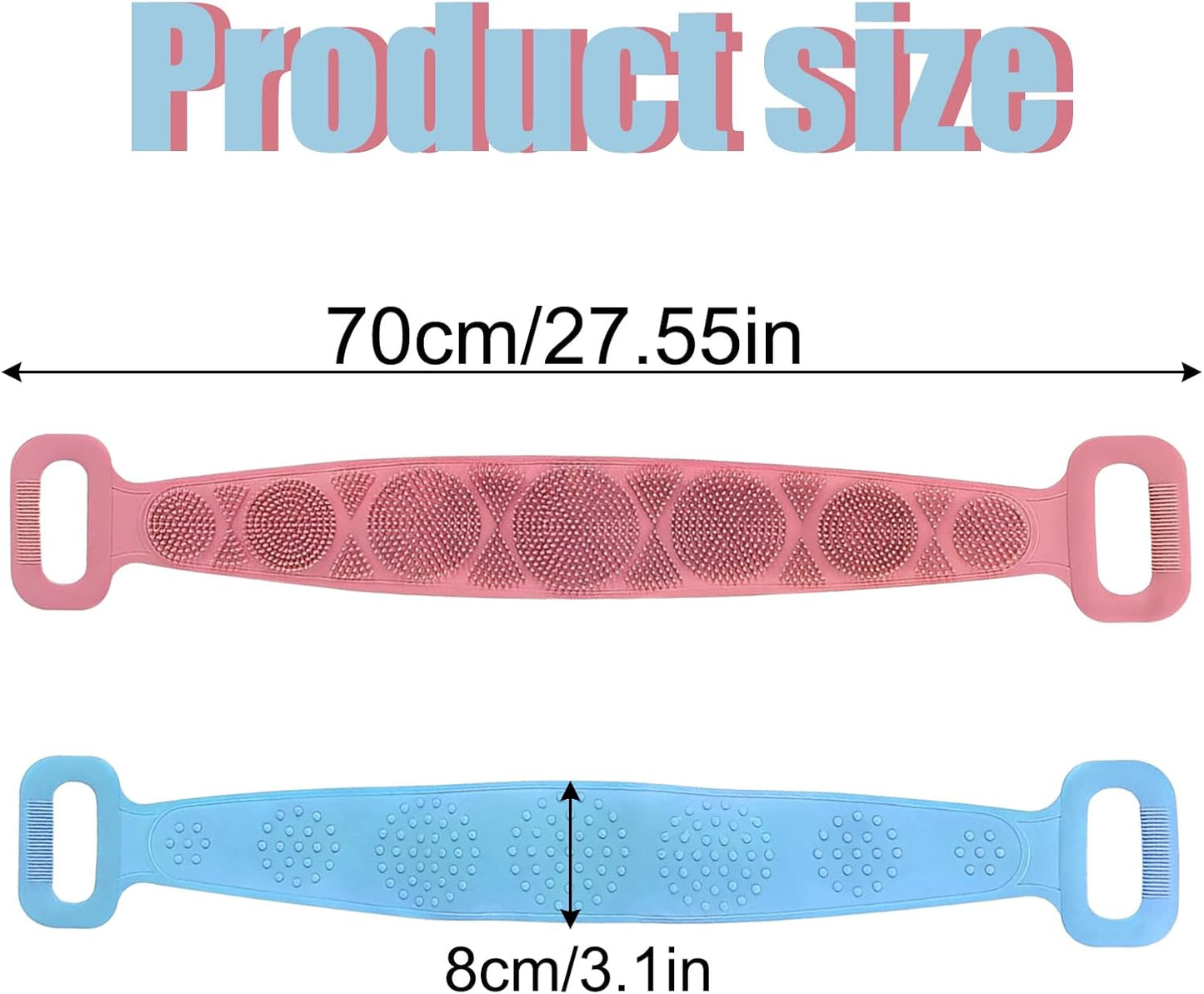 Silicone Body Scrubber for Shower,Silicone Back Body Scrubber with Handle,27.5 Inch Exfoliating Deep Clean Bath Body Brush Scrubber for Men and Women-2 PCS